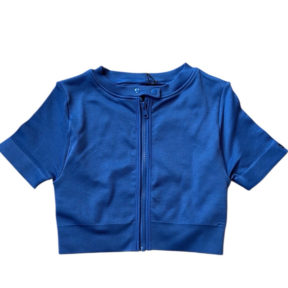 SET Active SCULPTFLEX® MOTO ZIP TOP COBALT/ONYX Size XS Logo on Sleeve‎ NWT